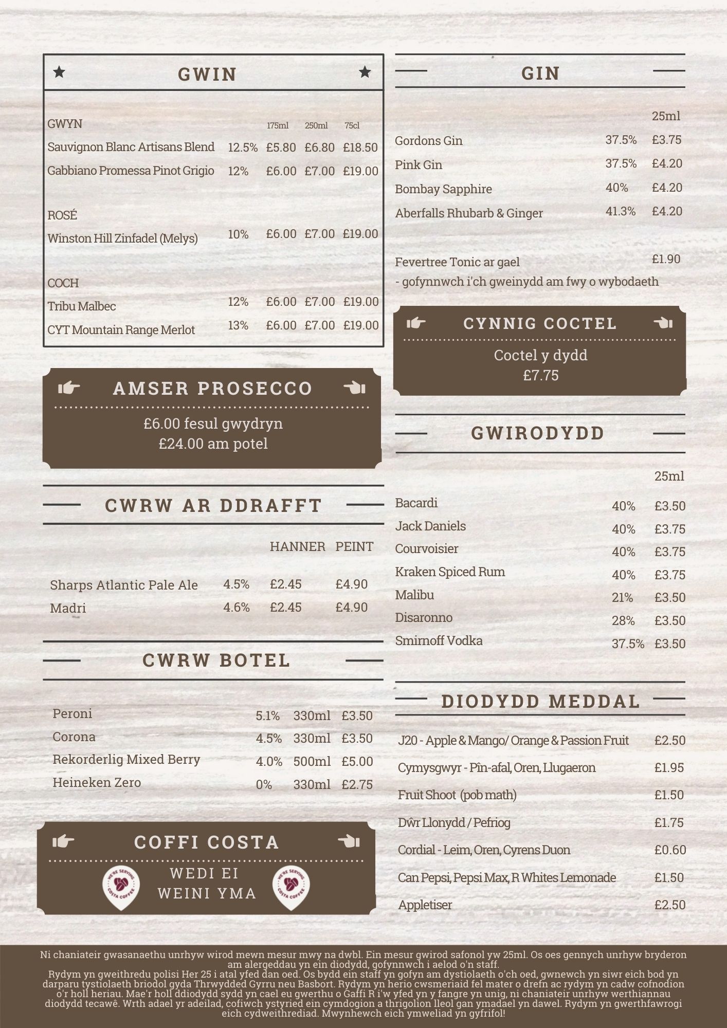 wel DRINKS Menu