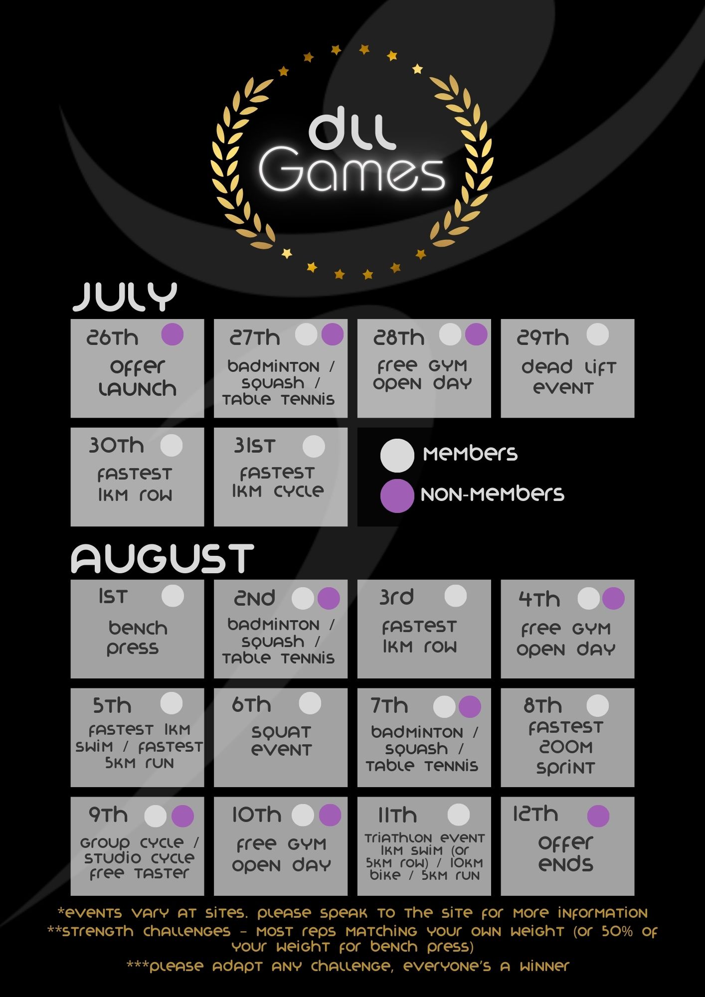 DLL Games timetable